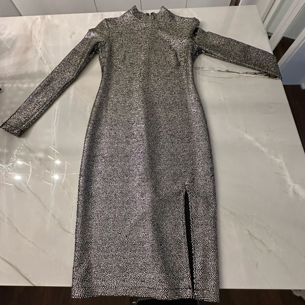 Top shop metallic mid length dress with slit